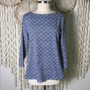 J. McLaughlin Blue Printed Boatneck Long-Sleeve Top